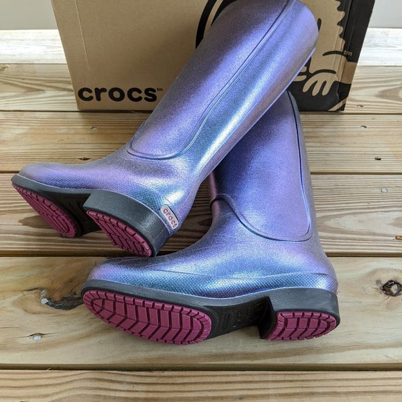 Crocs Metallic Purple Blue Rain Boots - Picture 5 of 7